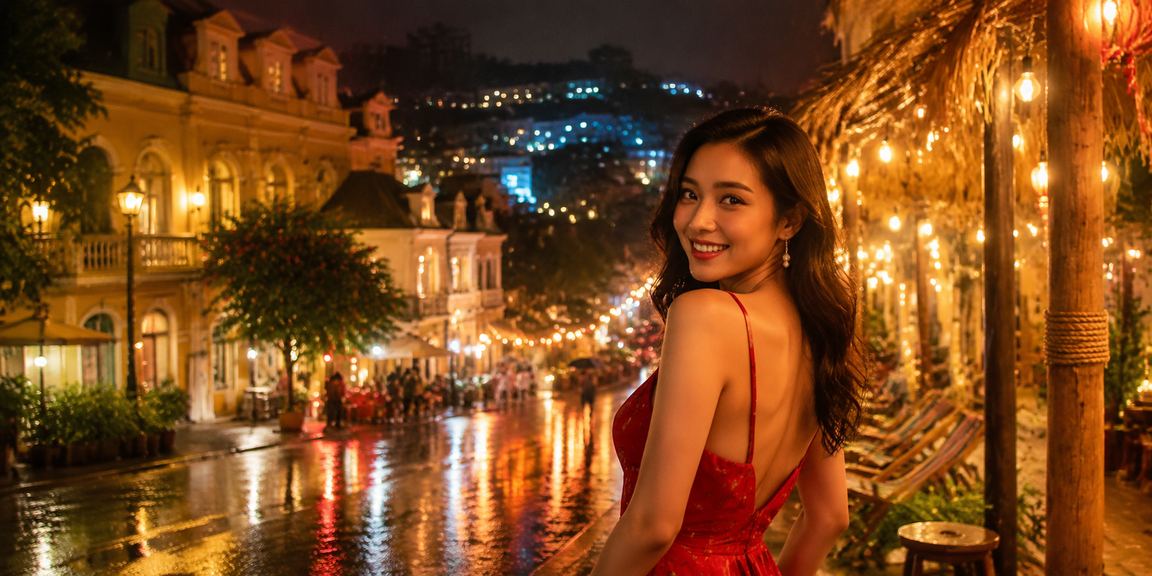 Khung cảnh Đà Lạt về đêm khi người dùng xem ưu đãi và giao dịch
